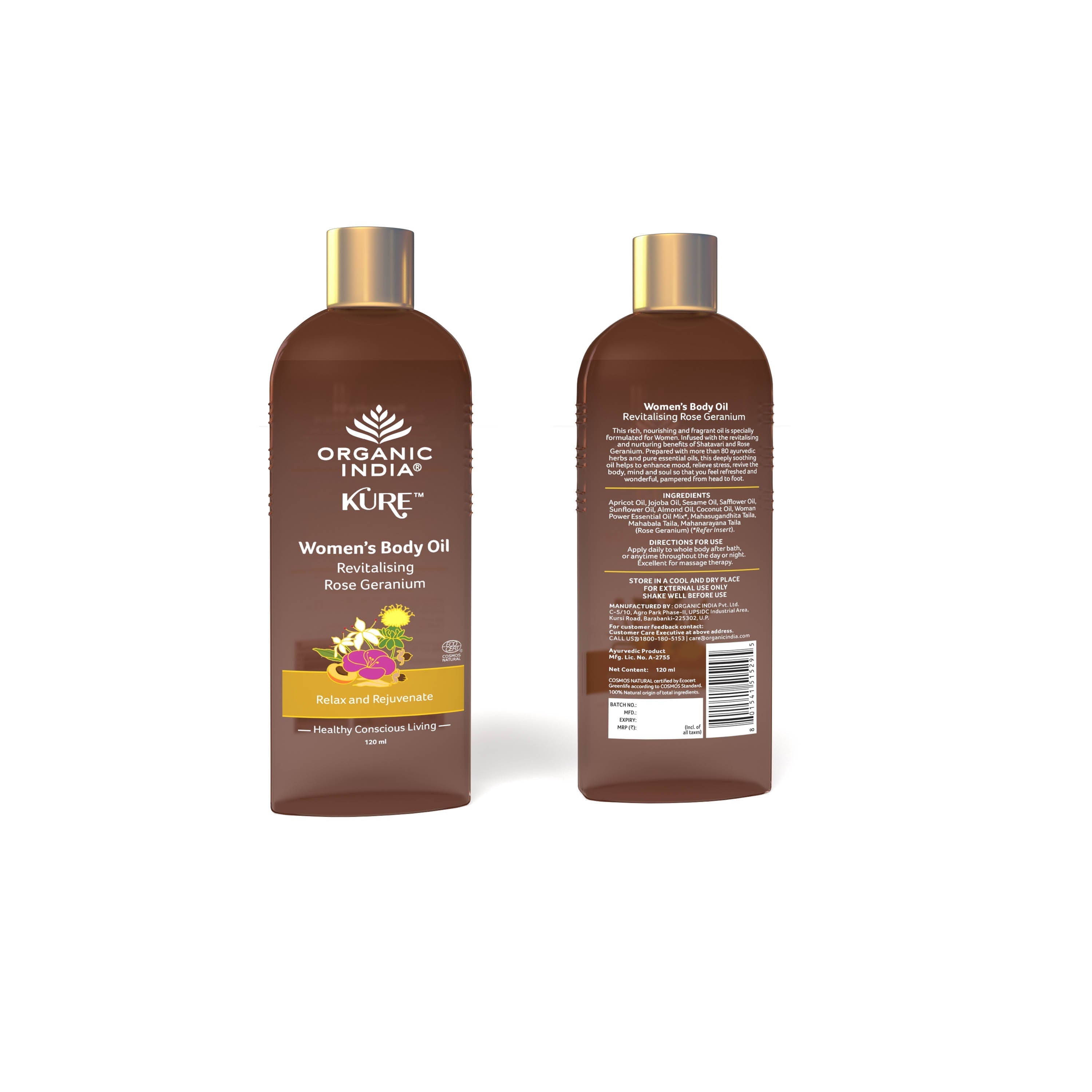 Organic India Women's Body Oil Rose Geranium - 120 ml