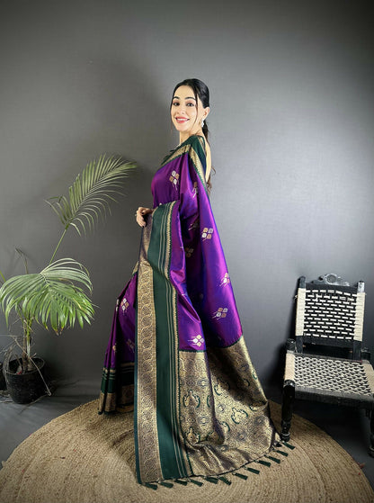 Joban Fashion Purple Banarasi Soft Silk Woven Saree