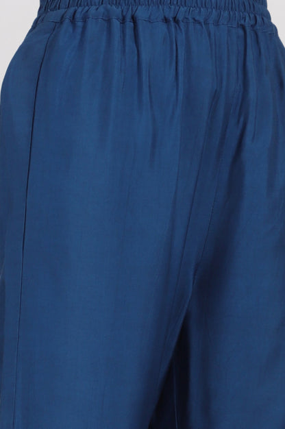 W for Woman Blue Floral Printed Chiffon Spaghetti Kurta, Pants and Dupatta Set