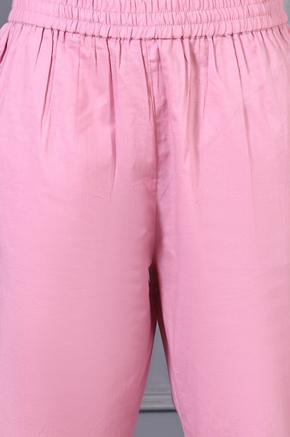 W for Woman Pink Floral Printed Pintuck Yoke Chiffon Straight Kurta and Pants Co-ord Set