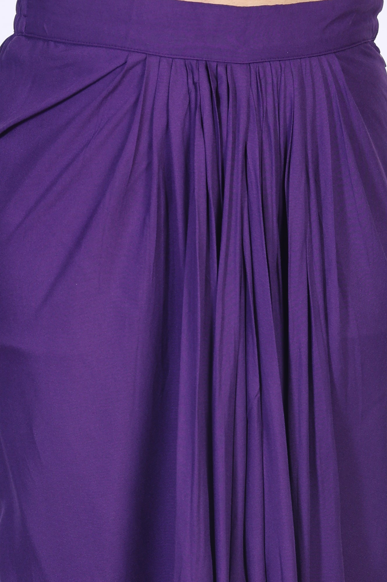 W for Woman Purple Floral Embellished Chiffon Crop Top with Cape and Skirt Set
