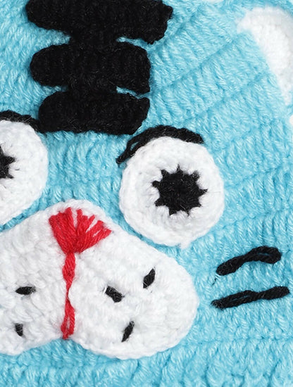 Chutput Kids Woollen Hand Knitted Leo Detail Cap - Blue