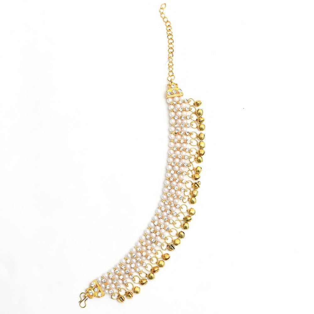 Mominos Fashion Kamal Johar Gold-Polished Pearls Anklets