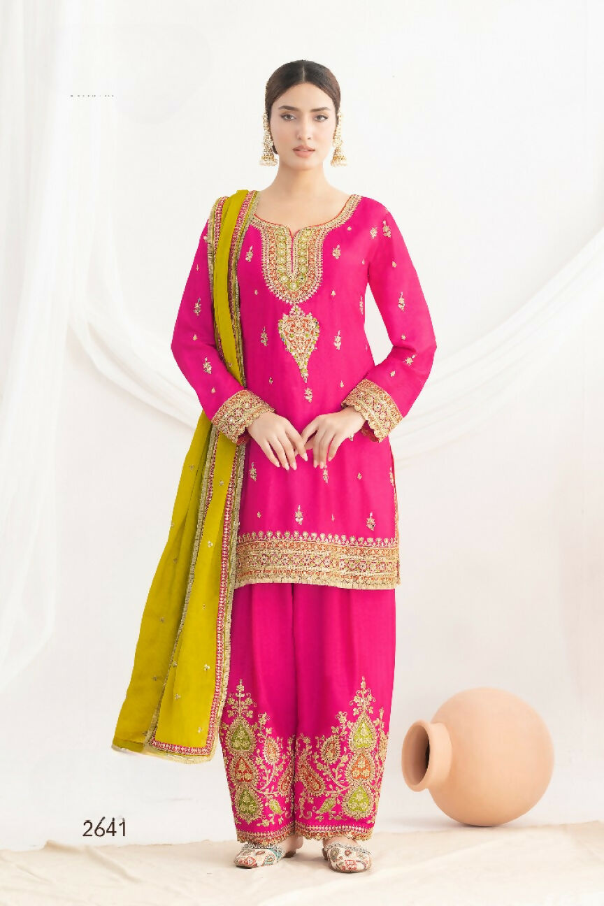 Anaita Pink Chinon Readymade Suit with Embroidery Coding & Sequence Work