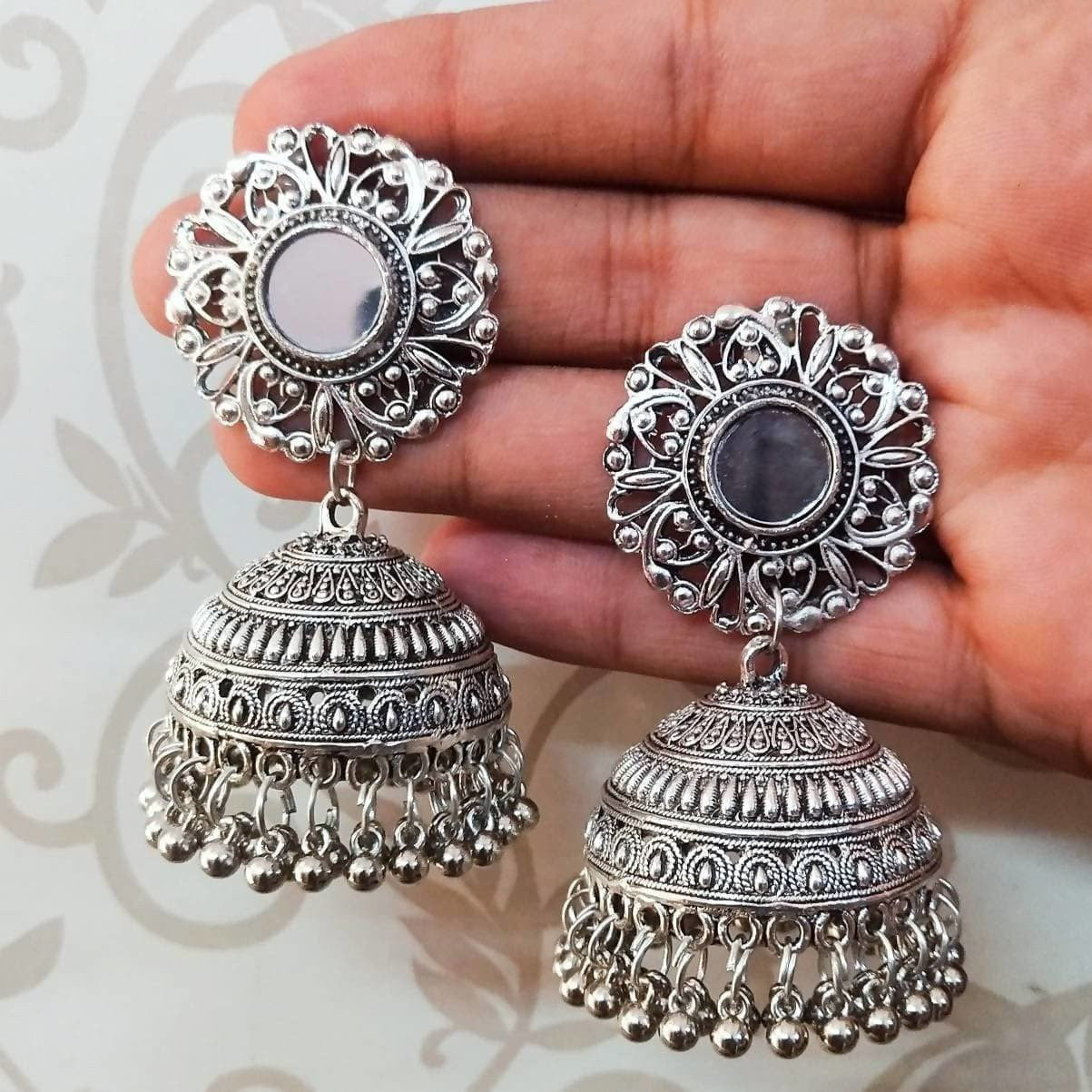 MS Fashion India Silver Oxidized Designer Traditional Jhumka Earrings