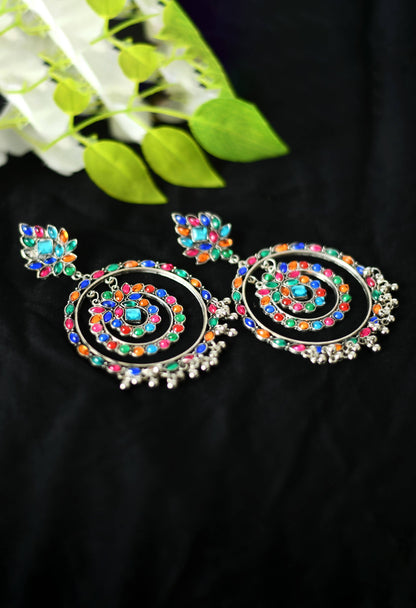 Mominos Fashion Johar Kamal Women's Multi Colour Kundan Circles Earrings
