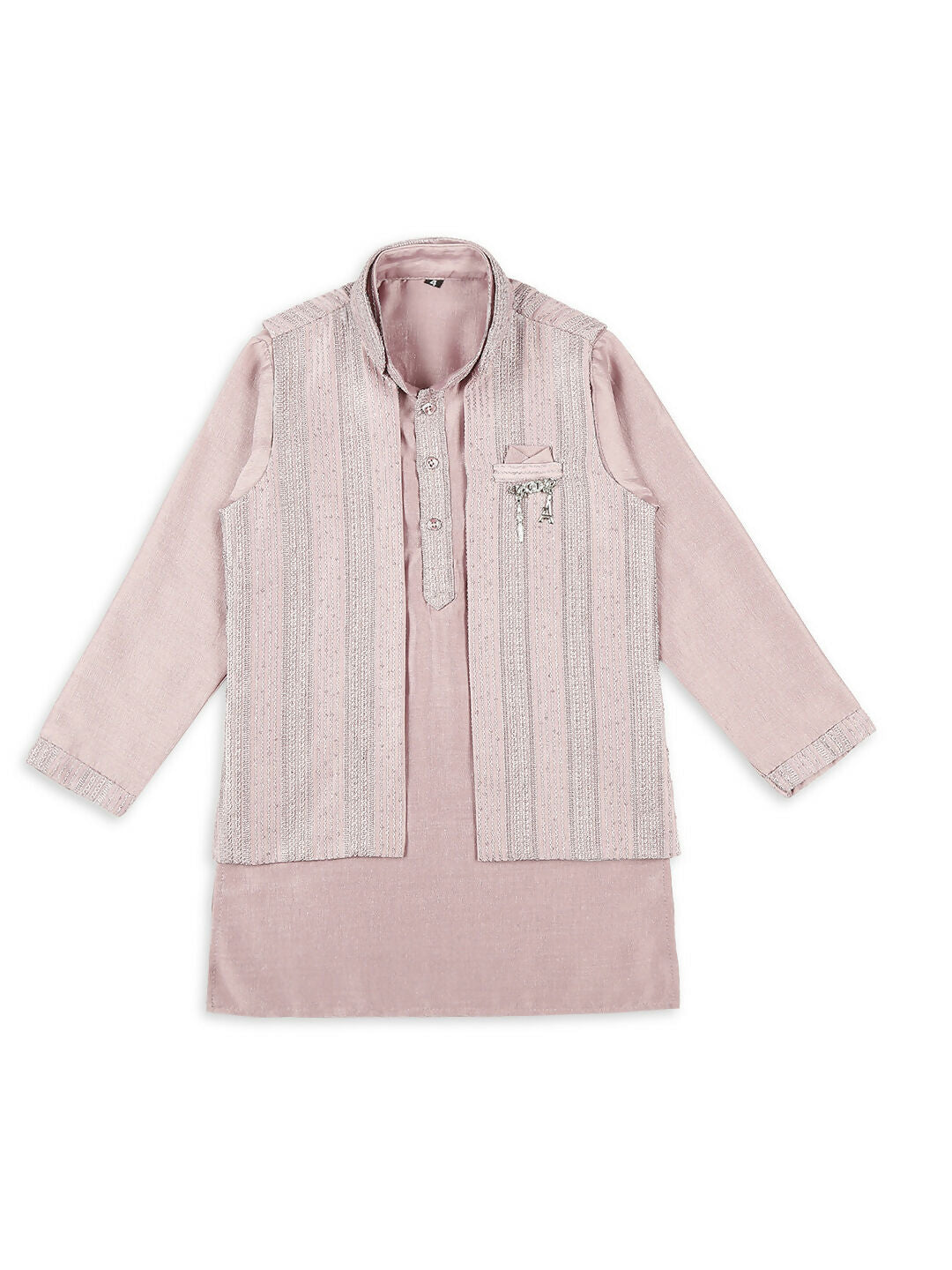Joban Fashion Kids Island Embroidery Sequence Full Sleeves Kurta, Pyjama Set with Nehru Jacket - Pink