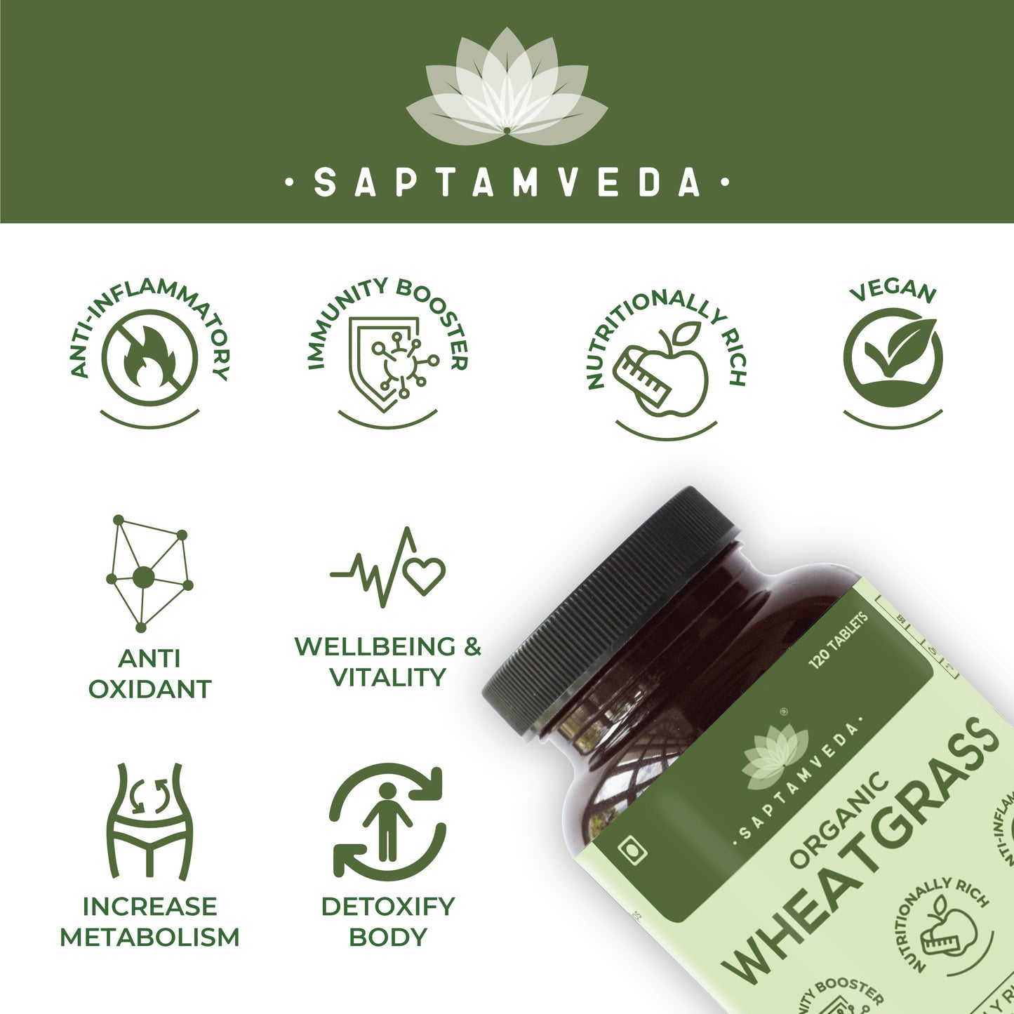 Saptamveda Organic Wheatgrass Tablets - 120 tabs
