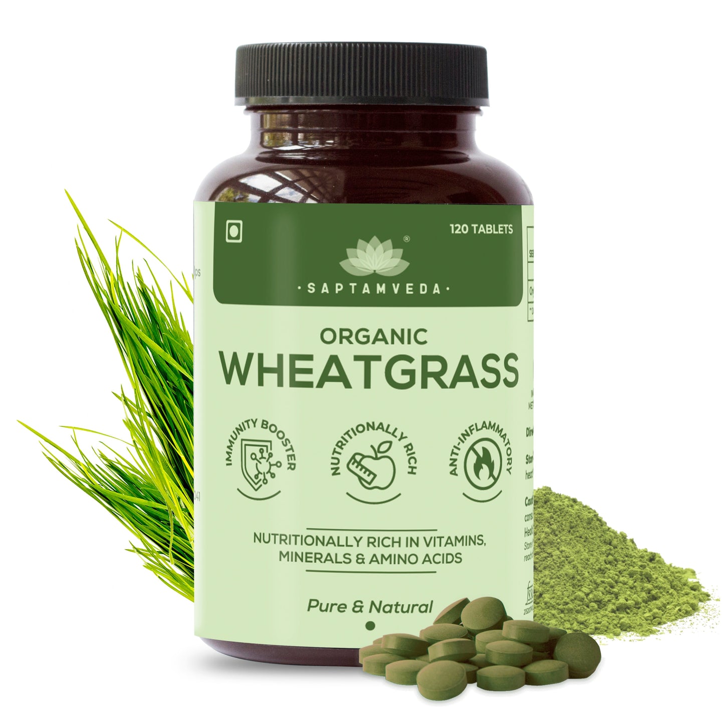Saptamveda Organic Wheatgrass Tablets - 120 tabs