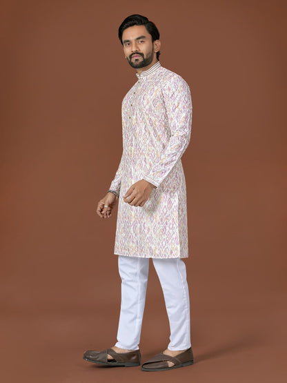 Anaita White Lucknowi Silk Straight Kurta