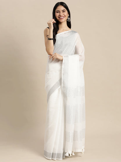Anaita White Linen Saree With Blouse