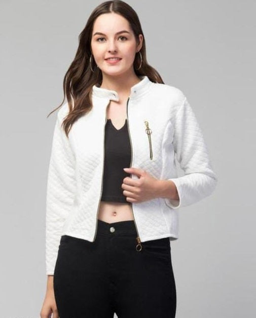 PAVONINE White Color Burfi-Design Zipper Jacket For Girls