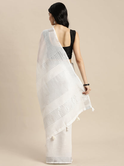 Anaita White Linen Saree With Blouse