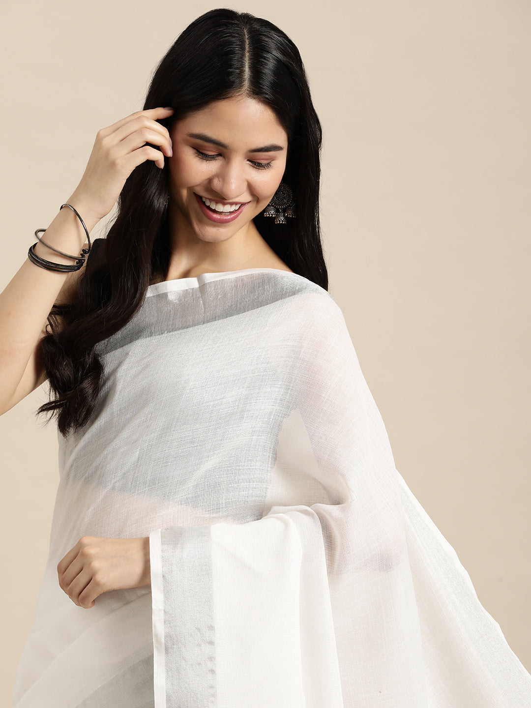 Anaita White Linen Saree With Blouse