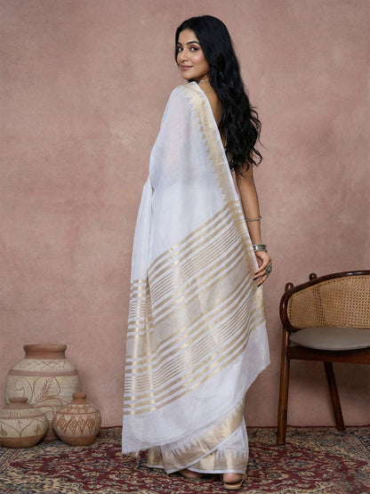 Anaita White Cotton Saree With Blouse