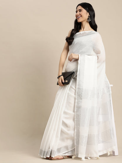 Anaita White Linen Saree With Blouse