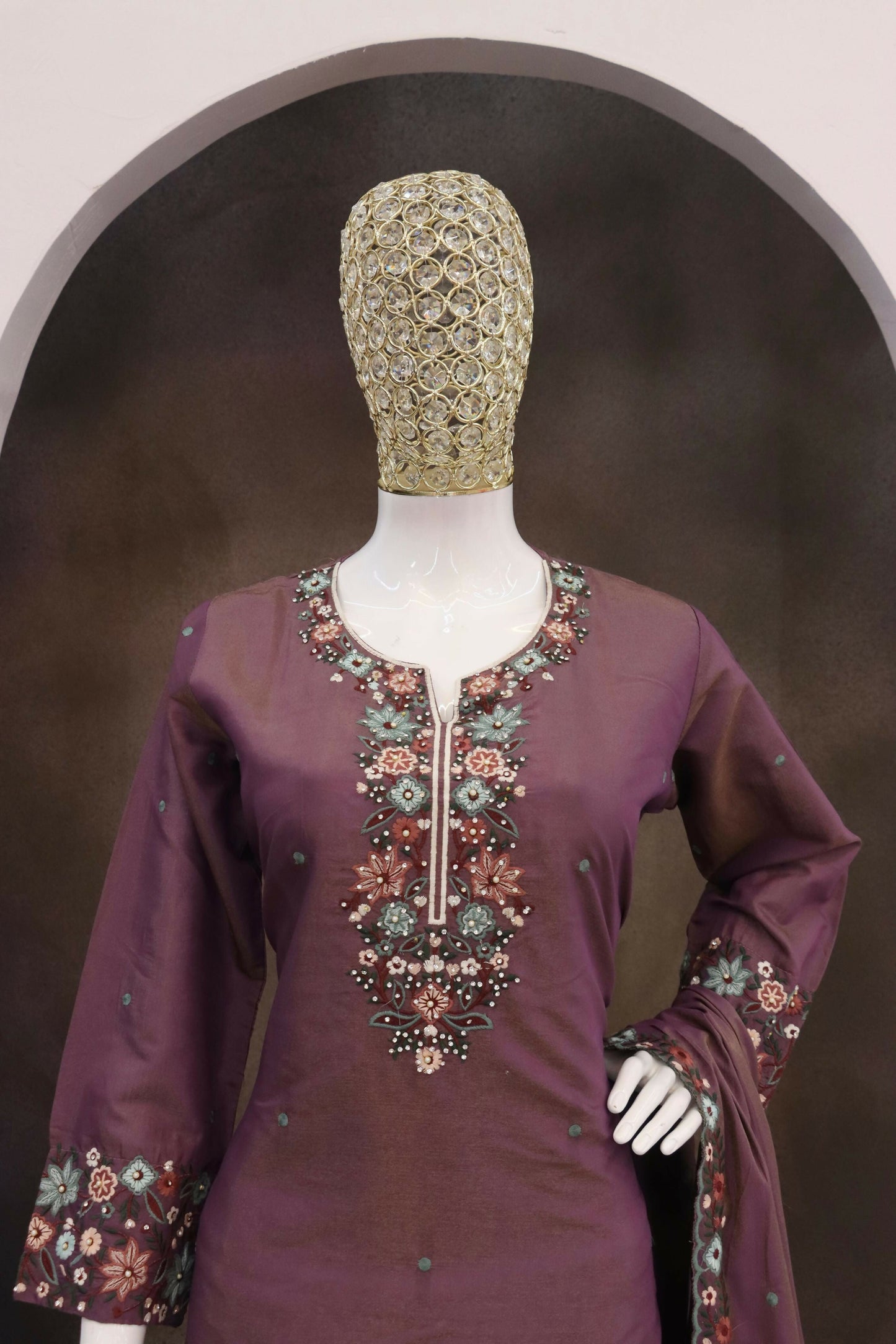 Anaita Wine Simar with Embroidery Multi & Zarkhan Work Readymade Palazzo suit