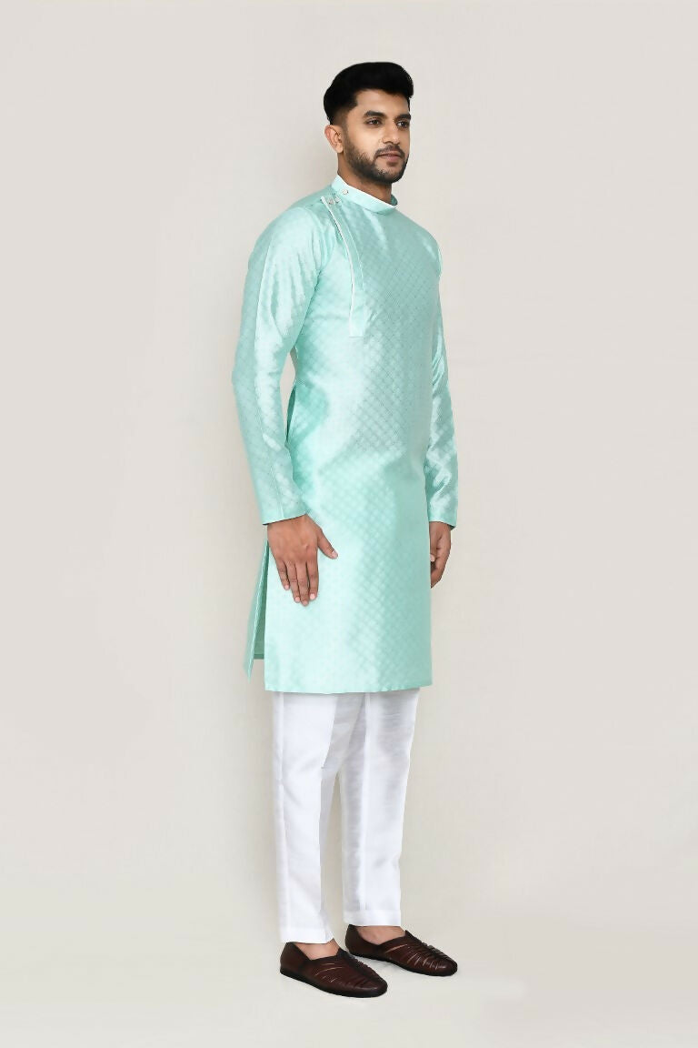Joban Fashion Green Colored Jacquard Silk Fabric Kurta With Straight Fit Pant
