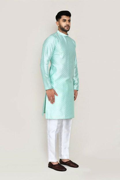 Joban Fashion Green Colored Jacquard Silk Fabric Kurta With Straight Fit Pant