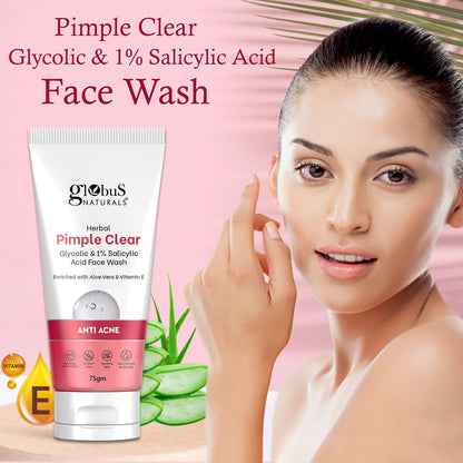 Globus Naturals Herbal Pimple Clear Glycolic & 1% Salicylic Acid Face Wash