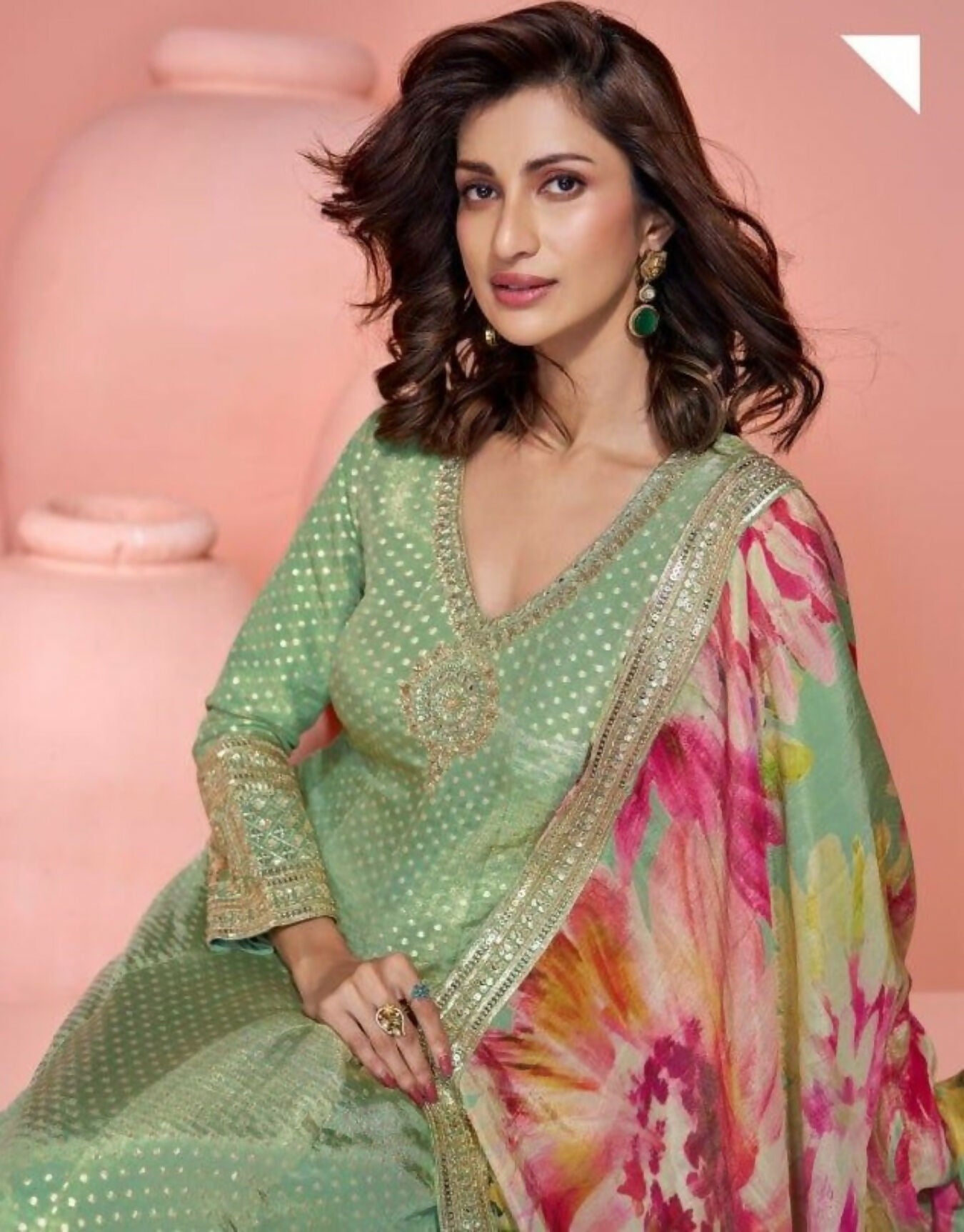 Anaita Green Shimmer Stitched Anarkali Suit with Sequins Embroidery Foil Stitch Work