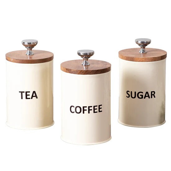 Nestroots Cache Kitchen Canister Jars Cream Set of 3