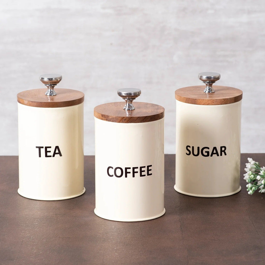 Nestroots Cache Kitchen Canister Jars Cream Set of 3
