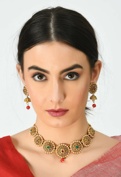 Mominos Fashion Johar Kamal Gold-Polished Brass Finish Kundan Choker For Women (Golden)