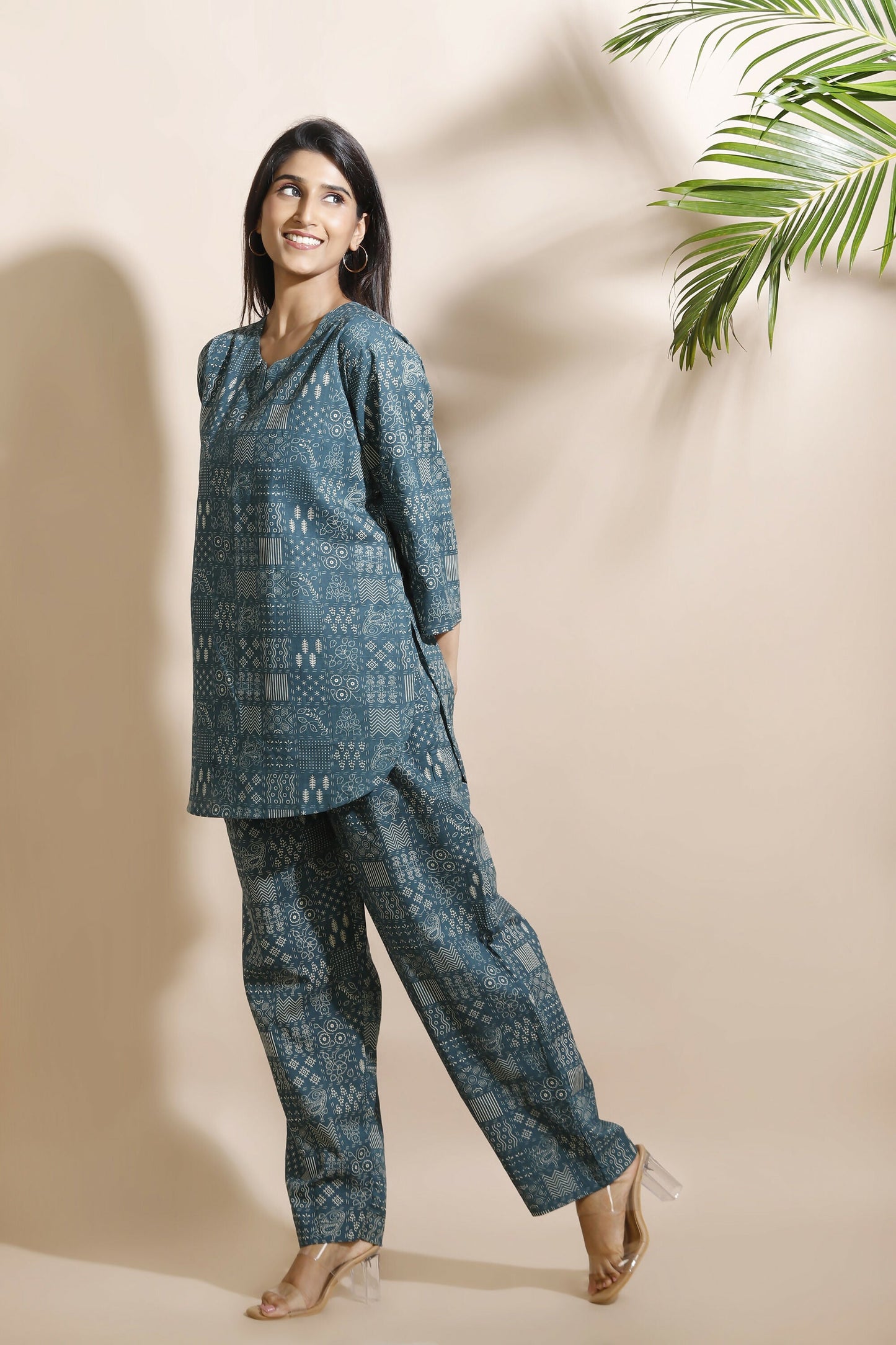 Breathables Abstract Green Cotton Kurta & Pant Co-Ord Set