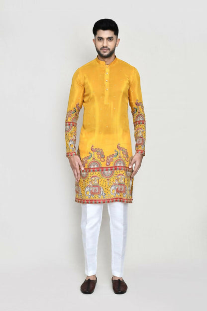 Joban Fashion White Colored Rayon Based With Digital & Sequence Work Fabric Kurta,Straight Fit Pant