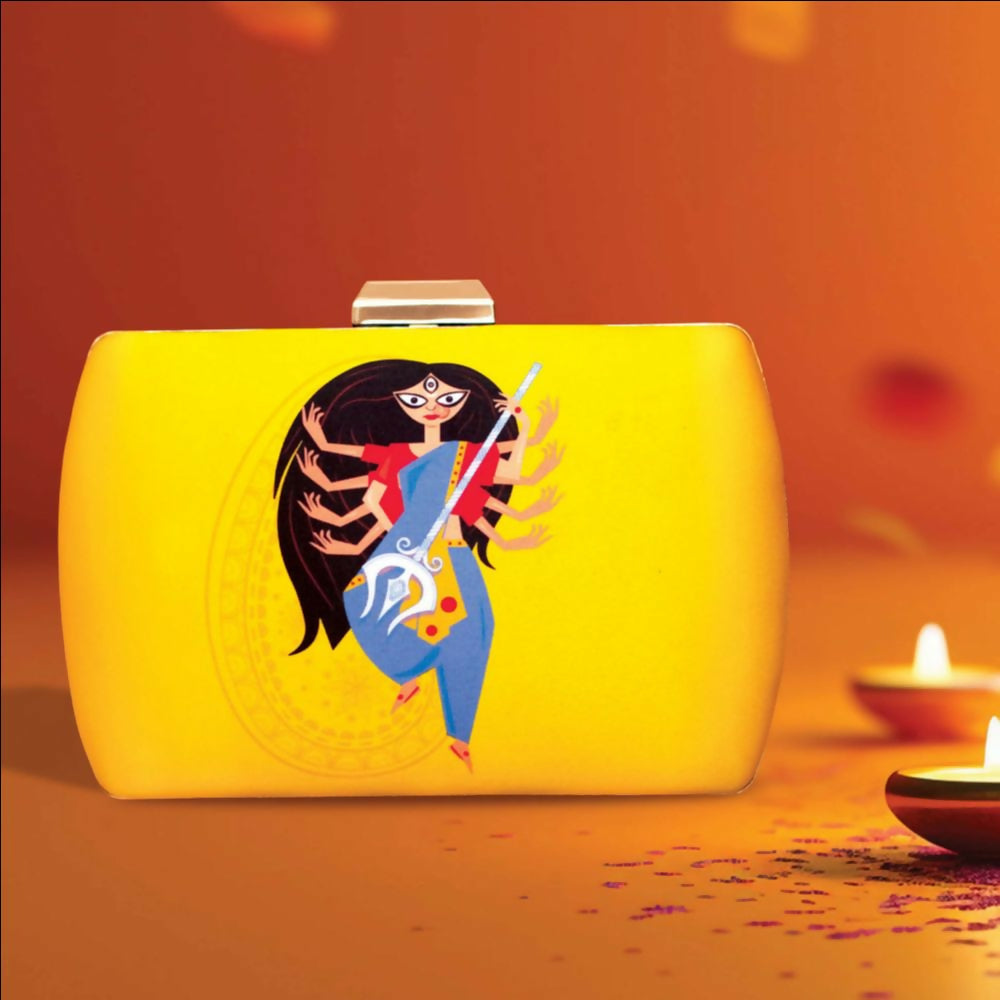 Joban Fashion Yellow Durga Printed Clutch - Multicolor
