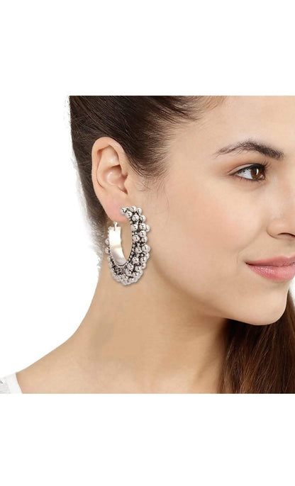Mominos Fashion Traditional Oxidised Afghani Ghungroo Style Small Hoop Earrings