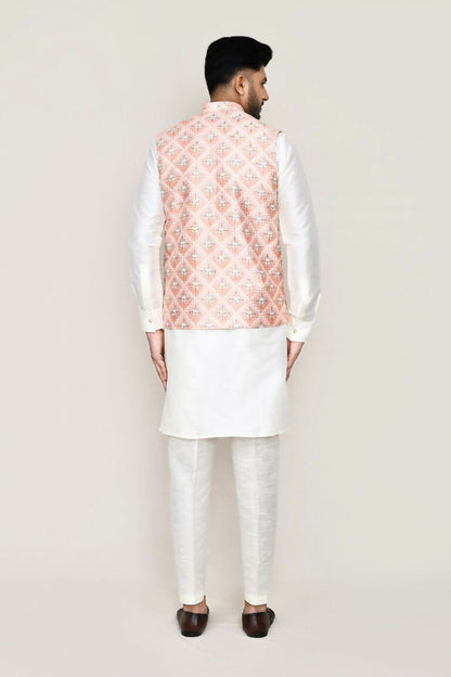 Joban Fashion White Colored Art Silk Fabric Kurta, Jacket With Straight Fit Pant