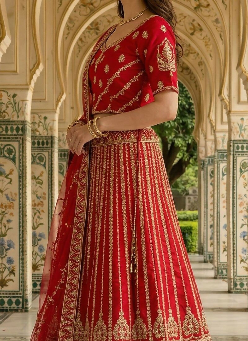 Lehenga Mart Red Heavy Silk With Fusing Designer Bollywood Style Wedding Wear Lehenga Choli