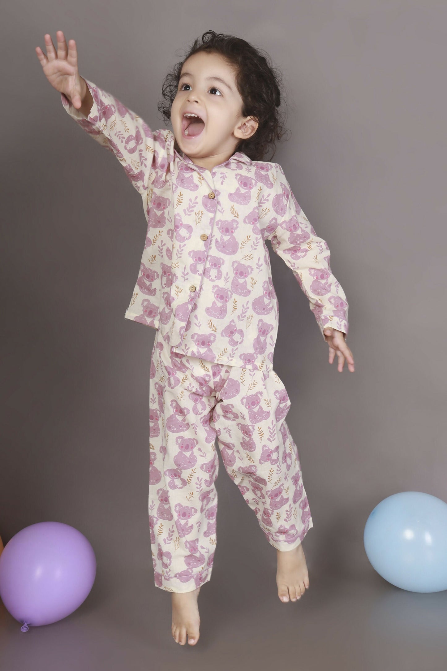 Breathables Kids Cotton Night Suit – White & Pink Teddy Shirt & Pyjama Co-Ord Set For Boys & Girls