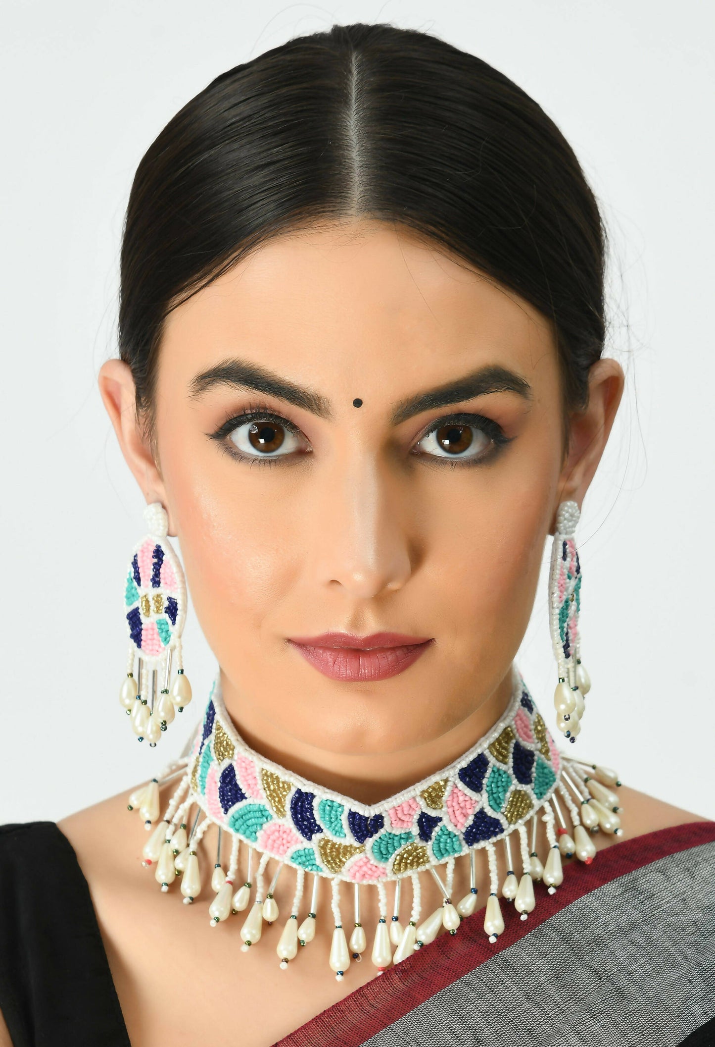 Mominos Fashion Johar Kamal Handicraft Multi Pearls Necklace with Earrings For Women