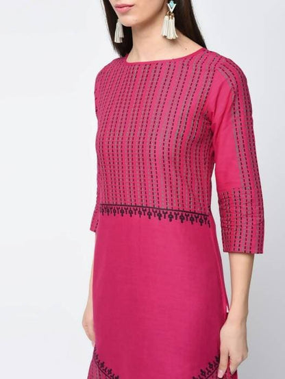 Aniyah Cotton Block Printed Latest Pink Straight Kurta (AN-135K)