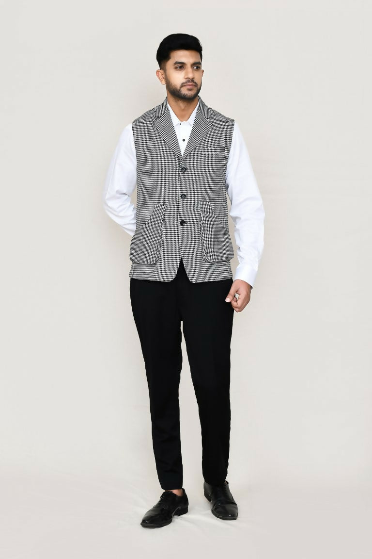Joban Fashion White And Black Colored Cotton Satin With Checks Print Work Men's Jacket