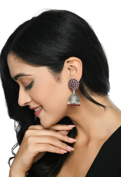 Mominos Fashion Johar Kamal Kundan Work Jhumka With Maroon Beads