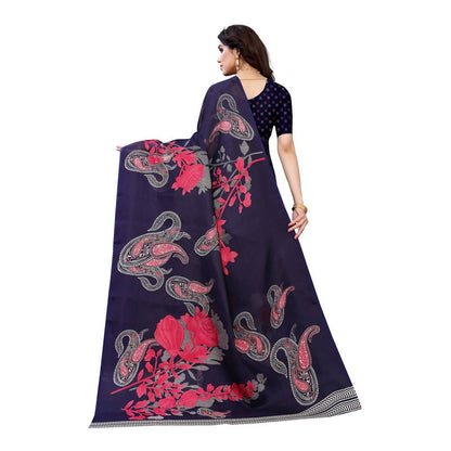 Vamika Printed Jute Silk Blue Saree (Leo Navy)