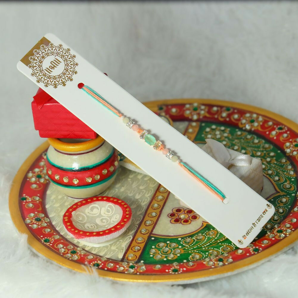 Indianvibez Ad Pink/Green Stone Pendant Design Rakhi
