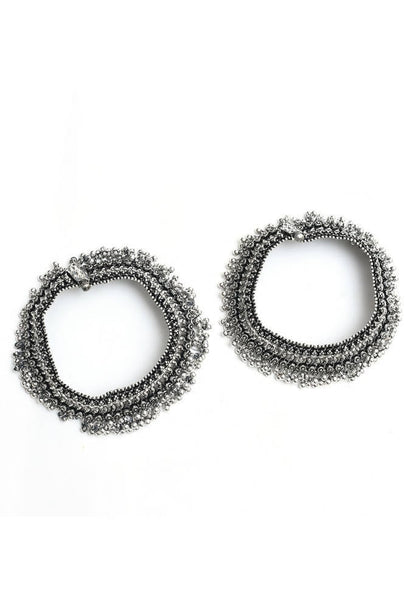 Mominos Fashion Kamal Johar Oxidised Silver Heavy Design Anklets