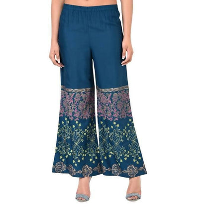 Aniyah Latest Rayon Block Print Flared Palazzo In Blue (AN-161K)