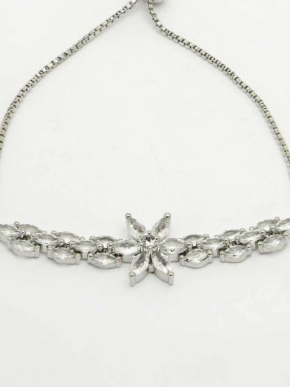 NVR Women Silver-Plated American Diamond Studded Rakhi With Roli Chawal