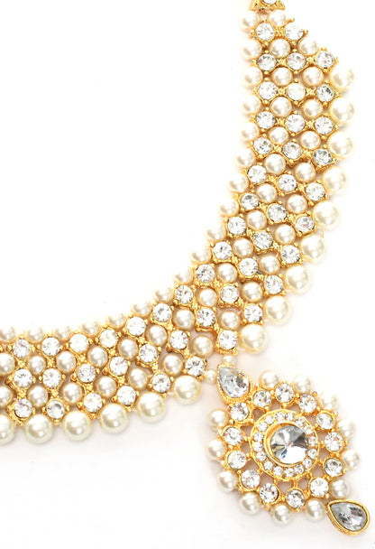 Mominos Fashion Johar Kamal Gold-Polished Rani Haar with Off white Pearls Jewellery Set
