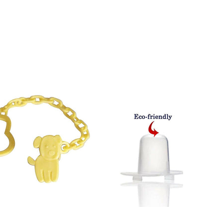 Safe-O-Kid Animal Design Silicone Pacifier/Soother With Holder Chain And Clip, Yellow Dog