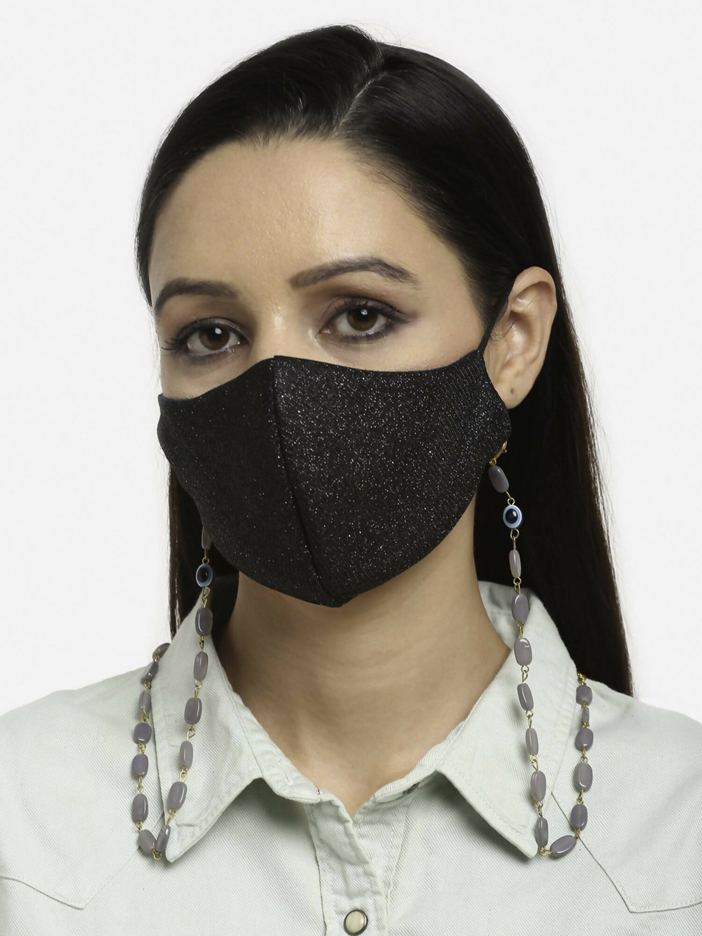 Grey Gold-Toned Alloy Gold-Polished Mask Chain - Ruby Raang
