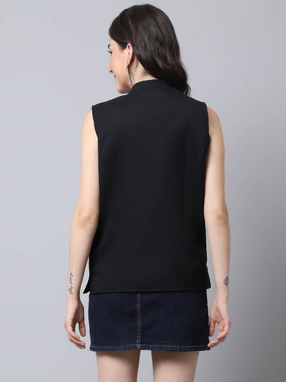 Even Apparels Black Linen Cotton Open Front Women's Waistcoat