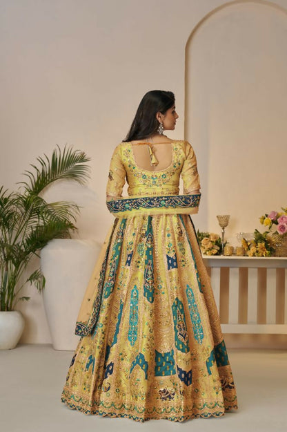 Kesar Fab Yellow Banarasi Silk Embroidered Lehenga