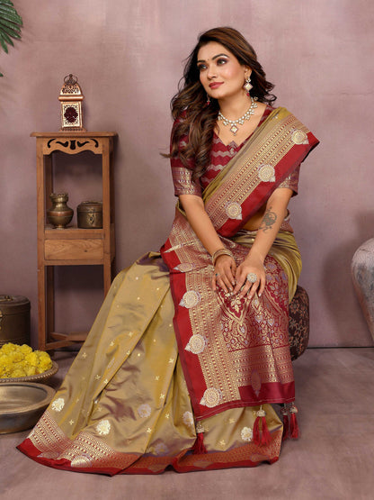 Aastha Fashion Light Brown Silk Sarees Weaving Saree
